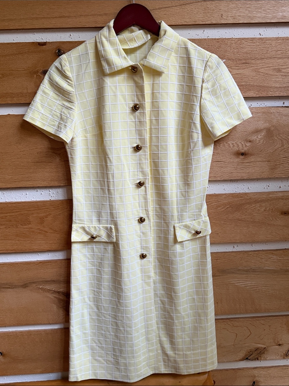 Stony Brook Vintage 60-70’s Classic Yellow Windowpane Shirt Button Dress 10